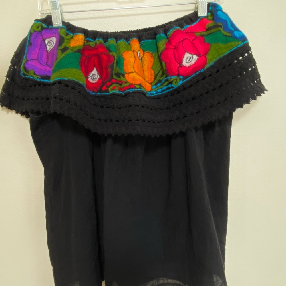 Pink and Orange Embroidered Ruffled Mini Resort Top